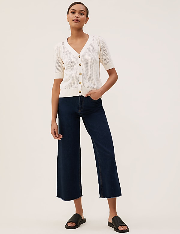 Buy Cotton Rich V Neck Short Sleeve Cardigan at Marks Spencer