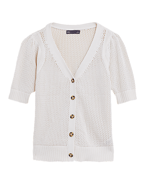 Buy Cotton Rich V Neck Short Sleeve Cardigan at Marks Spencer
