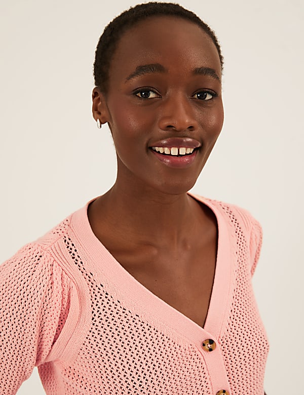 Cotton Rich V-Neck Short Sleeve Cardigan