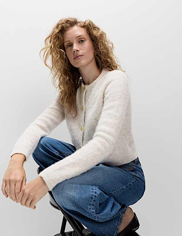 Alpaca Blend Button Front Cropped Cardigan - SE