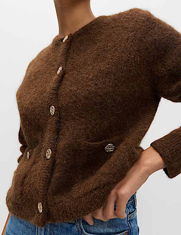 Alpaca Blend Button Front Cropped Cardigan - NO