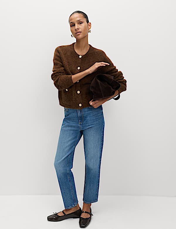 Alpaca Blend Button Front Cropped Cardigan - MV