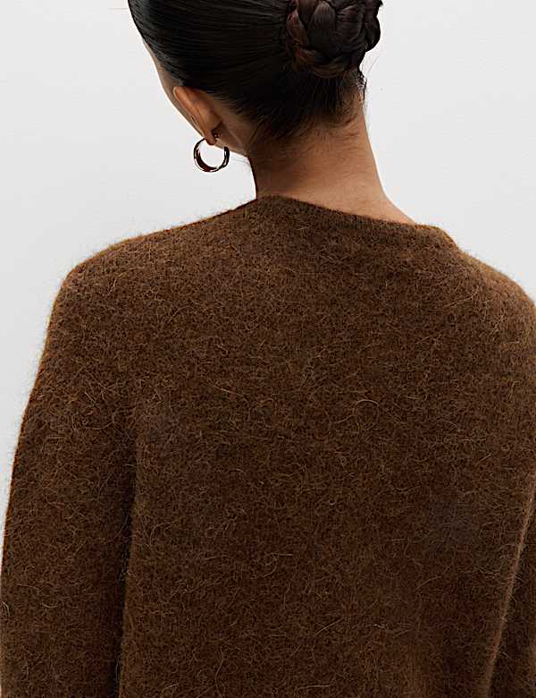 Alpaca Blend Button Front Cropped Cardigan - MV