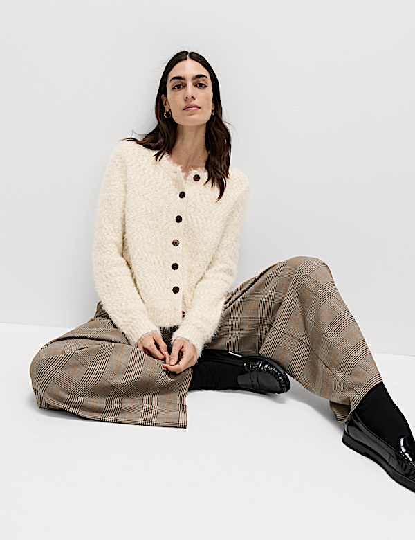 Textured Crew Neck Cardigan - US