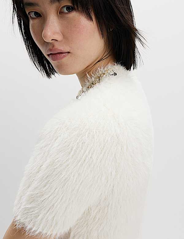 Embellished Crew Neck Fitted Knitted Top - NO