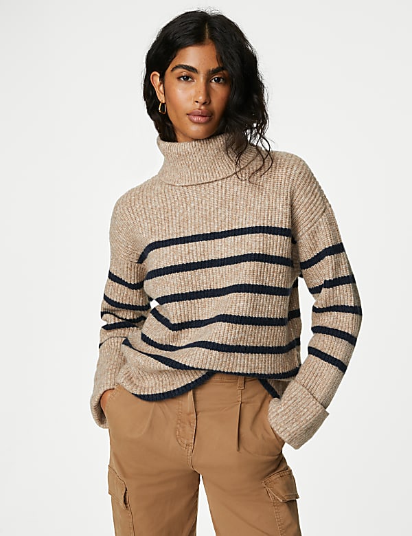 Recycled Blend Striped Roll Neck Jumper - UA