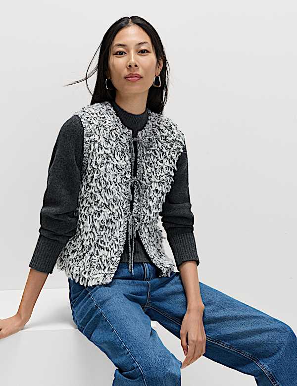 Textured Slub Slim Fit Waistcoat with Wool - JP