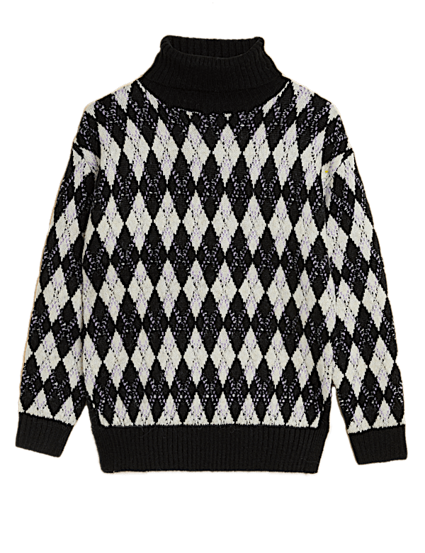 Recycled Blend Argyle Roll Neck Jumper
