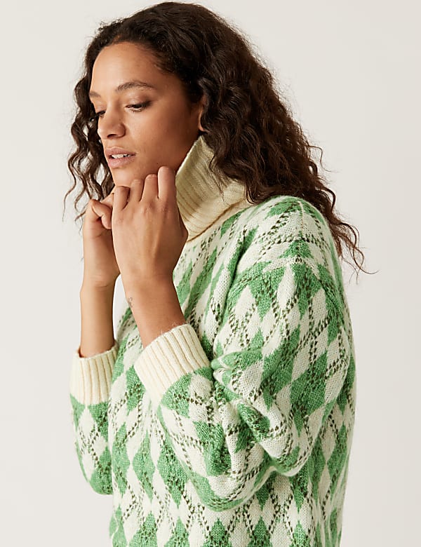 Recycled Blend Argyle Roll Neck Jumper