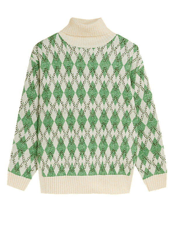 Recycled Blend Argyle Roll Neck Jumper