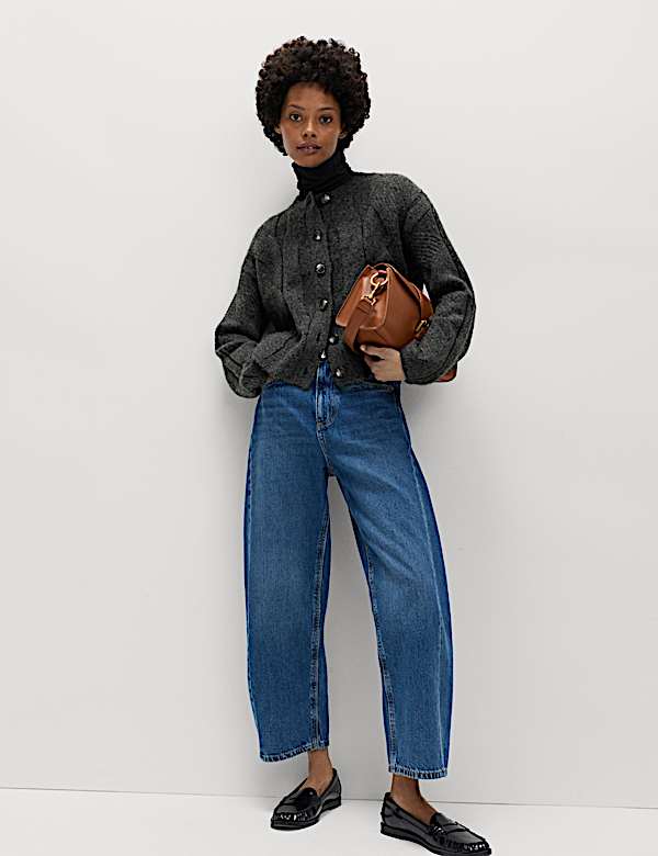 Cable Knit Relaxed Cardigan with Alpaca - DE