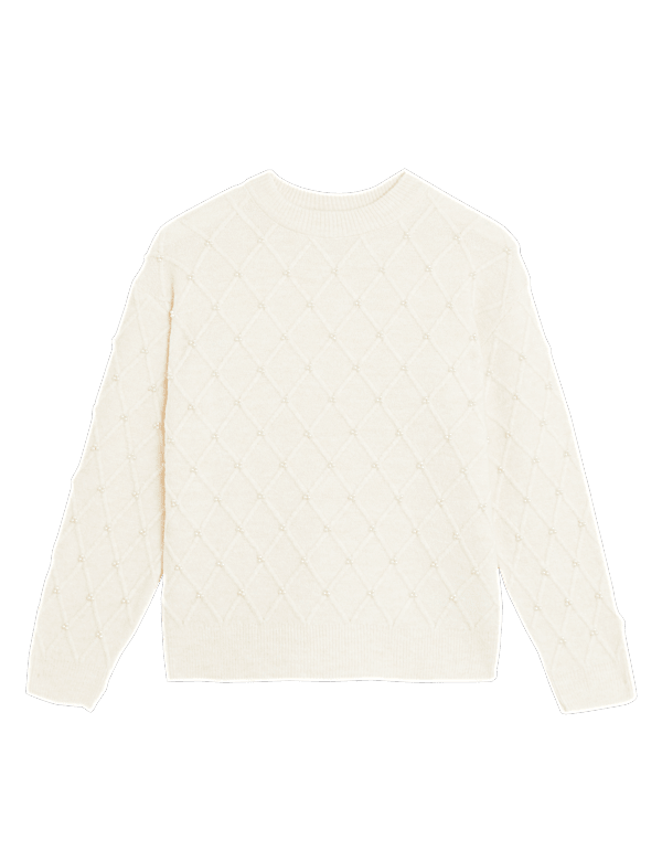 Embellished Textured Crew Neck Jumper