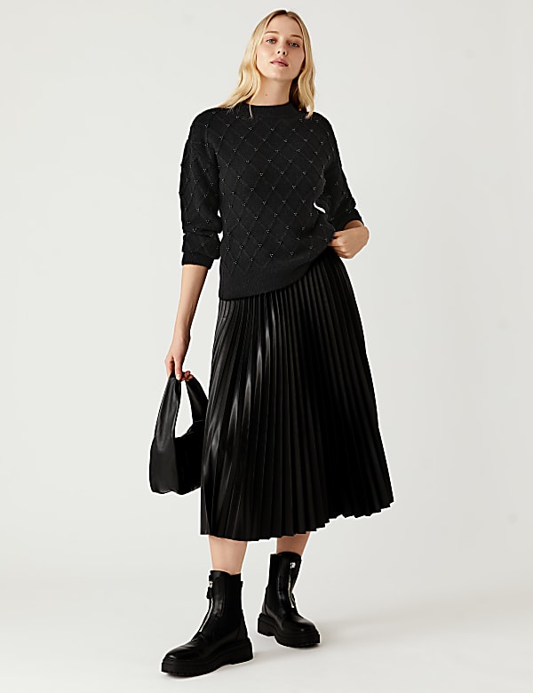 Embellished Textured Crew Neck Jumper
