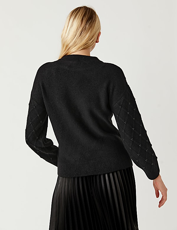 Embellished Textured Crew Neck Jumper