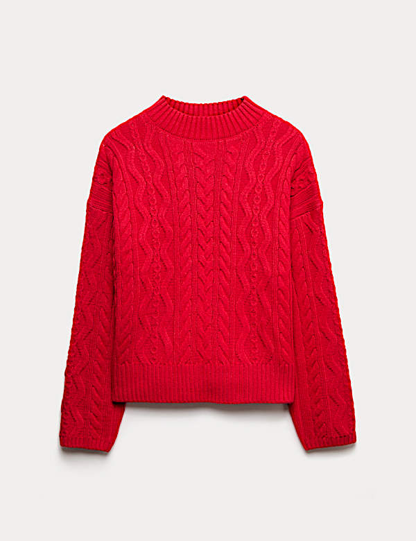 Cable Knit Funnel Neck Relaxed Jumper - CY