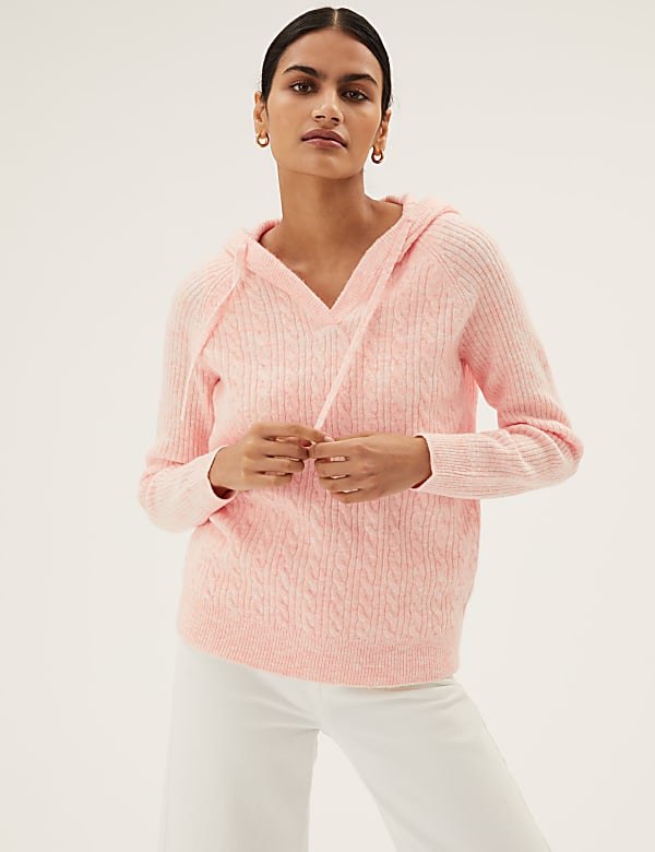 Cable Knit V-Neck Hoodie