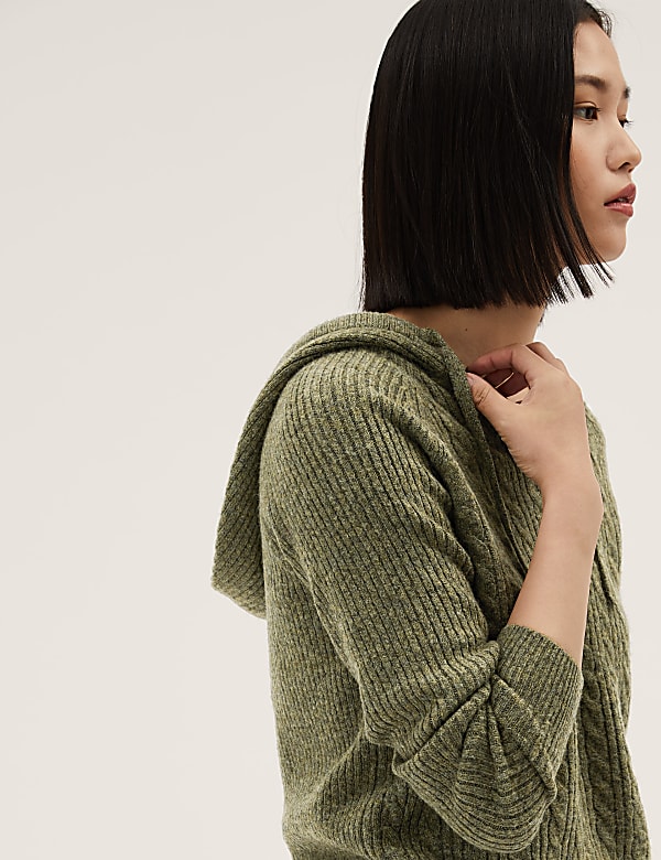 Cable Knit V-Neck Hoodie