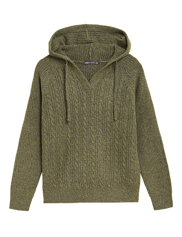 Cable Knit V-Neck Hoodie