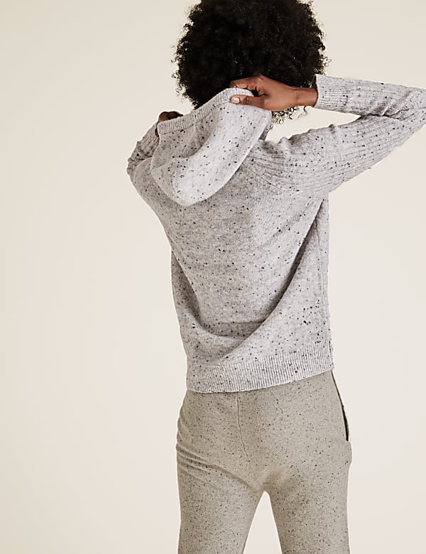Textured Knitted Rib Sleeve Relaxed Hoodie