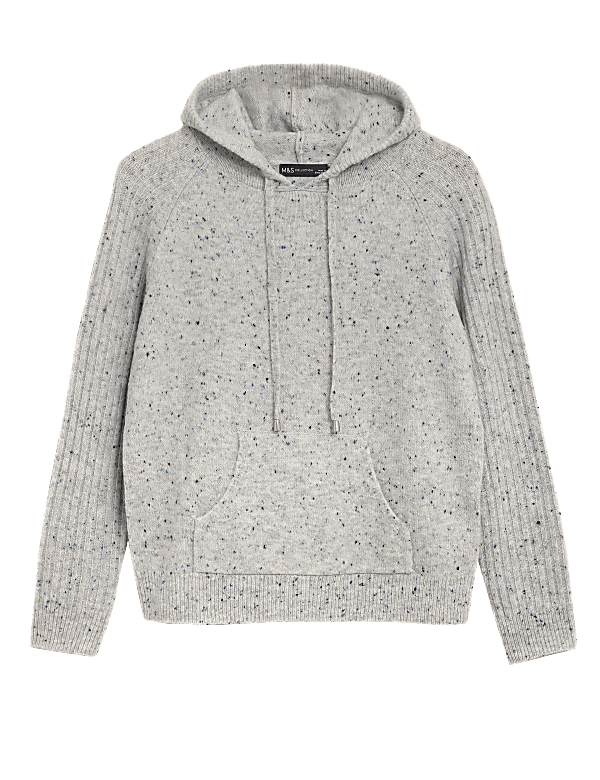Textured Knitted Rib Sleeve Relaxed Hoodie