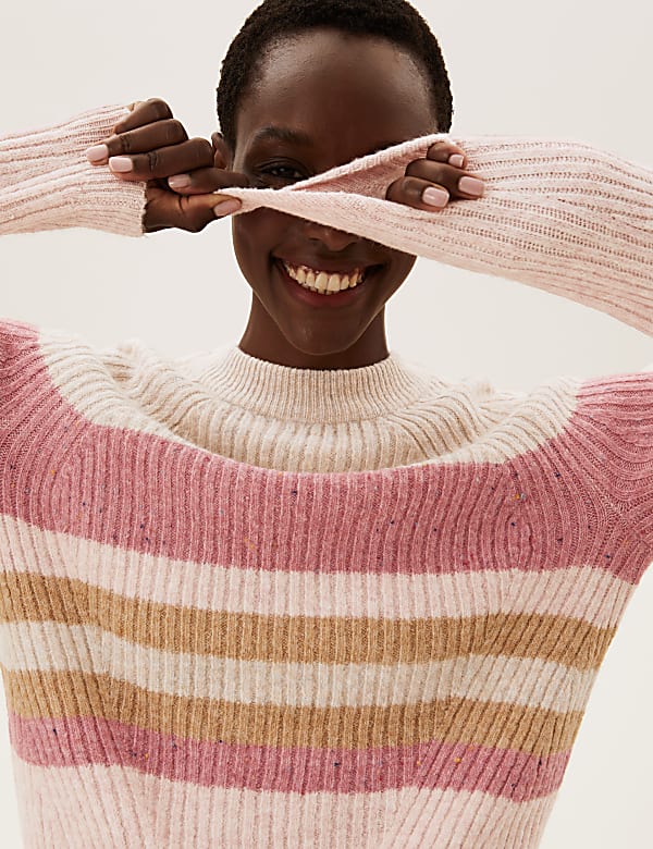 Striped Ribbed Crew Neck Relaxed Jumper