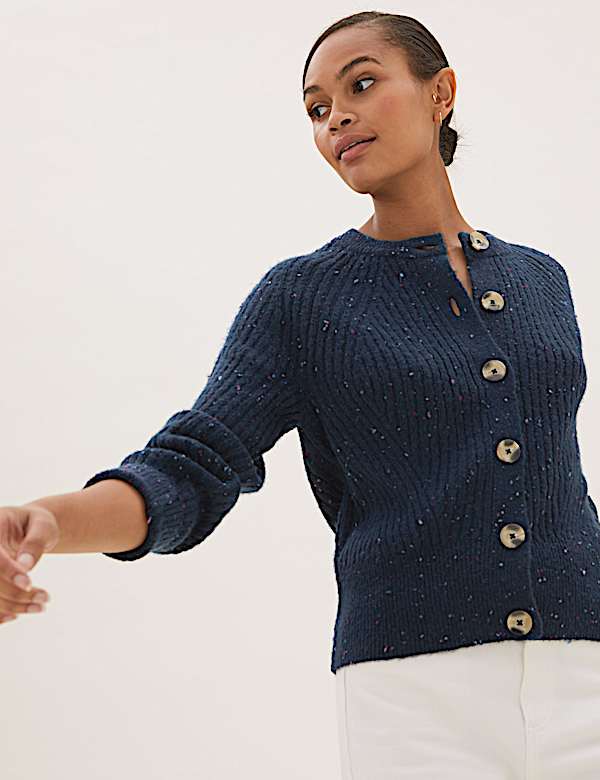 Textured Ribbed Crew Neck Cardigan