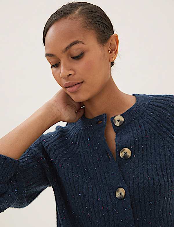 Textured Ribbed Crew Neck Cardigan