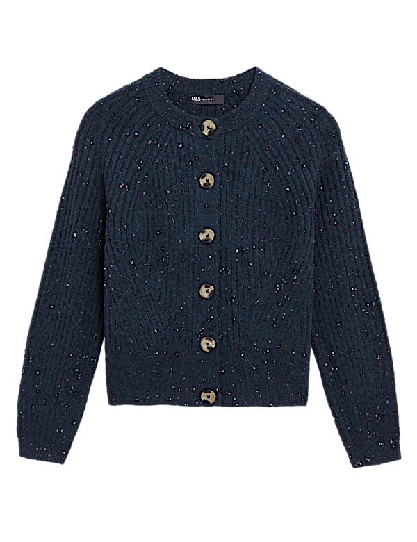 Textured Ribbed Crew Neck Cardigan