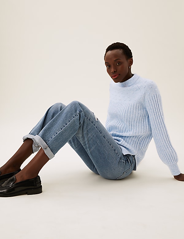 Textured Ribbed Crew Neck Relaxed Jumper