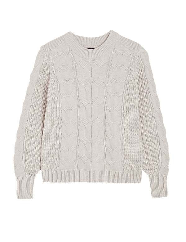 Cable Knit Crew Neck Jumper with Wool