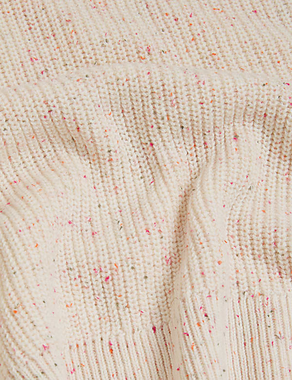 Textured V-Neck Jumper with Wool