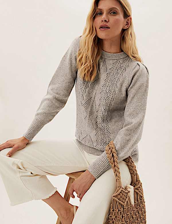 Pointelle Blouson Sleeve Jumper