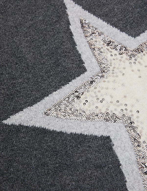 Sequin Star Crew Neck Relaxed Jumper