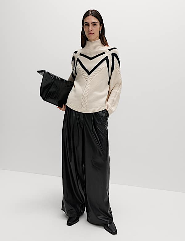 Textured Funnel Neck Jumper With Wool