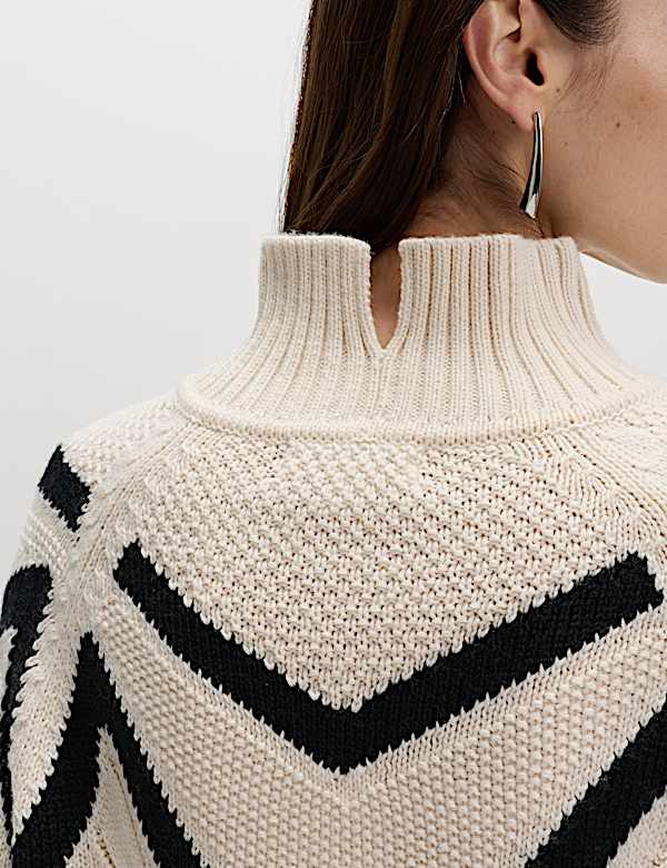 Textured Funnel Neck Jumper With Wool