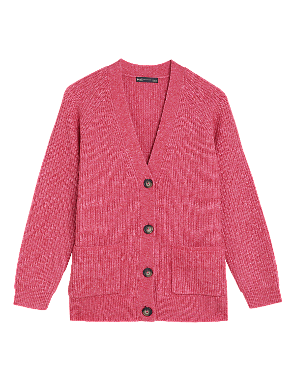 Ribbed V-Neck Relaxed Longline Cardigan