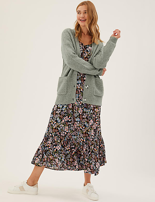 Ribbed V-Neck Relaxed Longline Cardigan