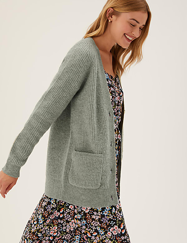 Ribbed V-Neck Relaxed Longline Cardigan