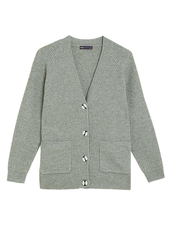 Ribbed V-Neck Relaxed Longline Cardigan