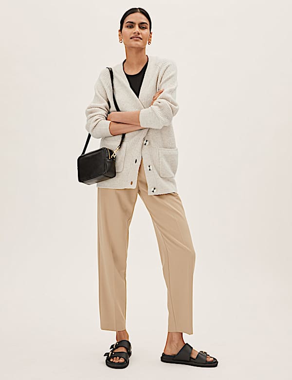 Ribbed V-Neck Relaxed Longline Cardigan