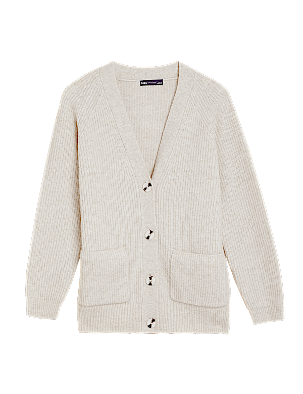 Ribbed V-Neck Relaxed Longline Cardigan