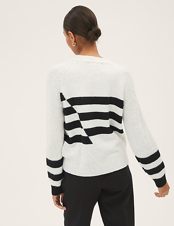 Ribbed Striped Crew Neck Relaxed Jumper