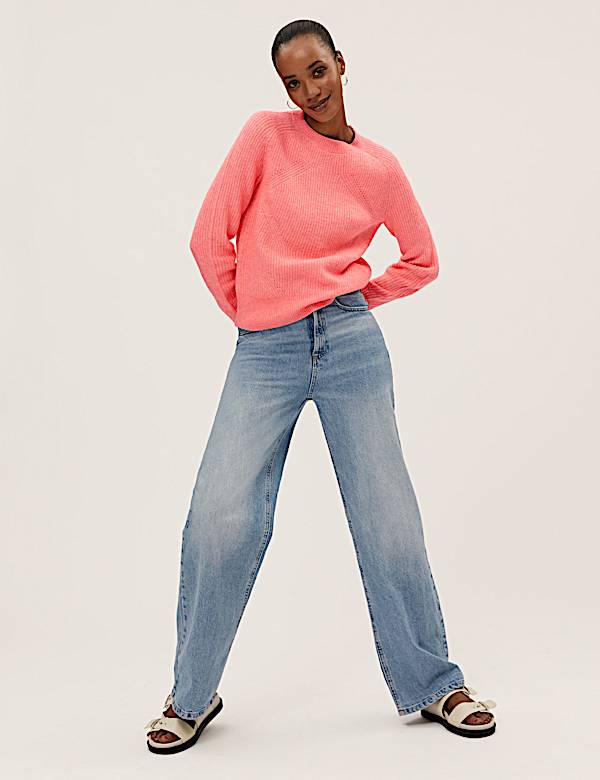 Ribbed Crew Neck Relaxed Jumper