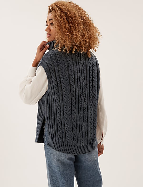 Cable Knit Roll Neck Sleeveless Jumper