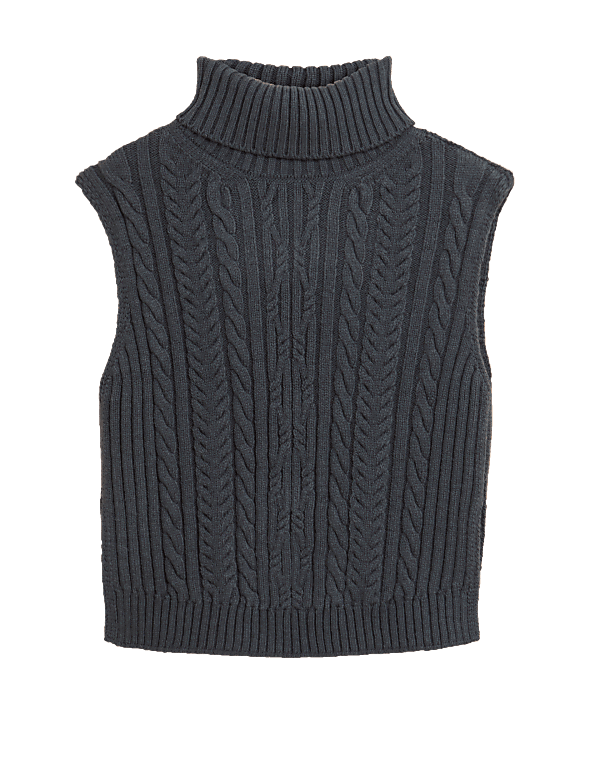 Cable Knit Roll Neck Sleeveless Jumper