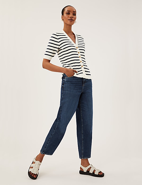 Cotton Rich Striped Ribbed V-Neck Cardigan