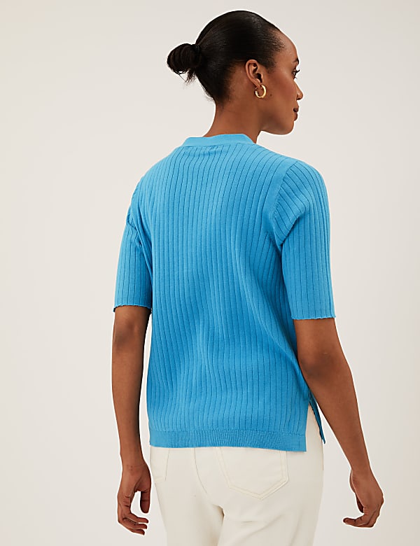 Cotton Rich Ribbed V-Neck Cardigan