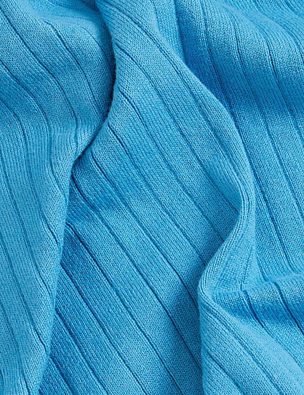 Cotton Rich Ribbed V-Neck Cardigan