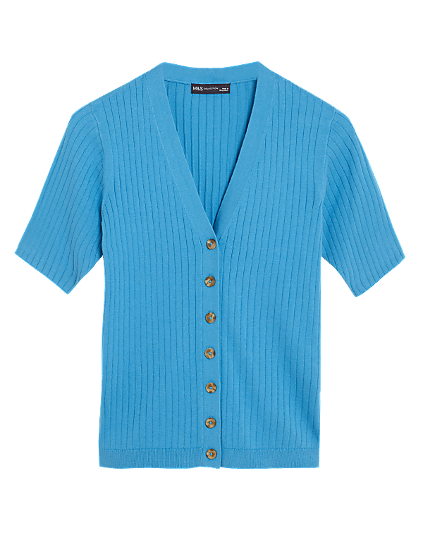 Cotton Rich Ribbed V-Neck Cardigan