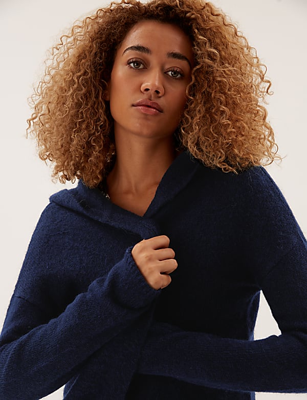 Buy Cropped Hooded Cardigan with Wool at Marks Spencer